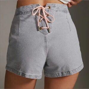 Anthropologie Pilcro Lace Up Back Denim Shorts Women's Size 25 Gray Stretch